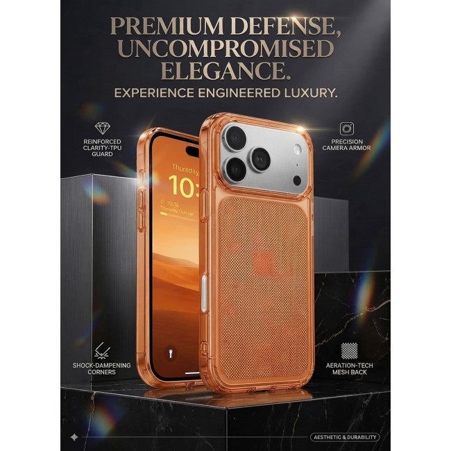 MARGOUN Protective Case for iPhone 17 Pro Max Micro-Dot Pattern, Hard TPU Slim Shockproof Cover with Enhanced Camera Guard & Anti-Scratch Finish Transparent Cosmic Orange