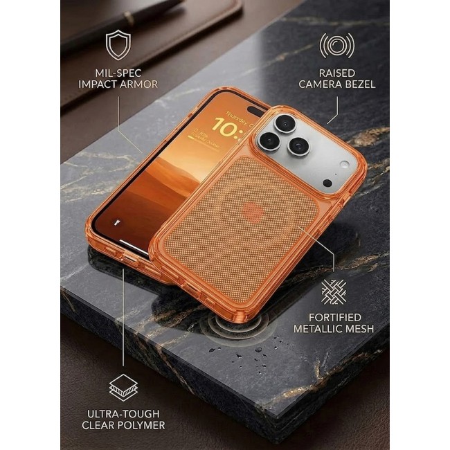 MARGOUN Protective Case for iPhone 17 Pro Max Micro-Dot Pattern, Hard TPU Slim Shockproof Cover with Enhanced Camera Guard & Anti-Scratch Finish Transparent Cosmic Orange