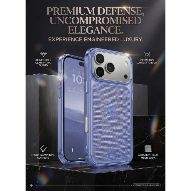 MARGOUN Protective Case for iPhone 17 Pro Max Micro-Dot Pattern, Hard TPU Slim Shockproof Cover with Enhanced Camera Guard & Anti-Scratch Finish Transparent Deep Blue