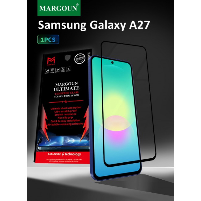 MARGOUN 3D Edge Tempered Glass Screen Protector Compatible with Samsung Galaxy A27 (2026) Black Border Anti-Scratch Bubble-Free HD Clear Mobile Protection Cover 1 PACK