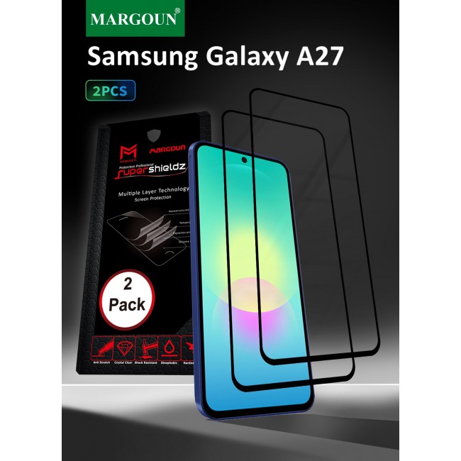 MARGOUN 2 PACK 3D Edge Tempered Glass Screen Protector Compatible with Samsung Galaxy A27 (2026) Black Border Anti-Scratch Bubble-Free HD Clear Mobile Protection Cover 2 PACK