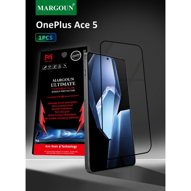 MARGOUN 3D Edge Tempered Glass Screen Protector for OnePlus Ace 5 Black Border Anti-Scratch Bubble-Free HD Clear Mobile Protection Cover 1 PACK