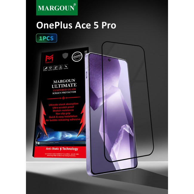 MARGOUN 3D Edge Tempered Glass Screen Protector for OnePlus Ace 5 Pro Black Border Anti-Scratch Bubble-Free HD Clear Mobile Protection Cover 1 PACK