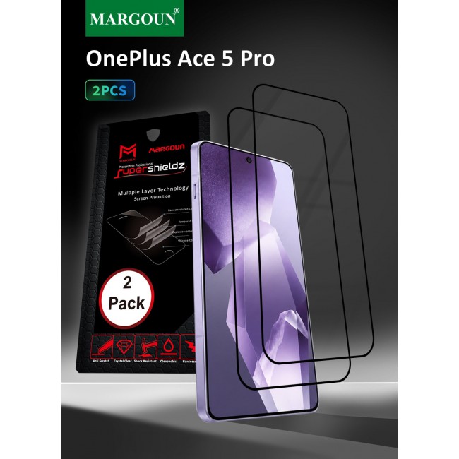 MARGOUN 2 PACK 3D Edge Tempered Glass Screen Protector for OnePlus Ace 5 Pro Black Border Anti-Scratch Bubble-Free HD Clear Mobile Protection Cover 2 PACK