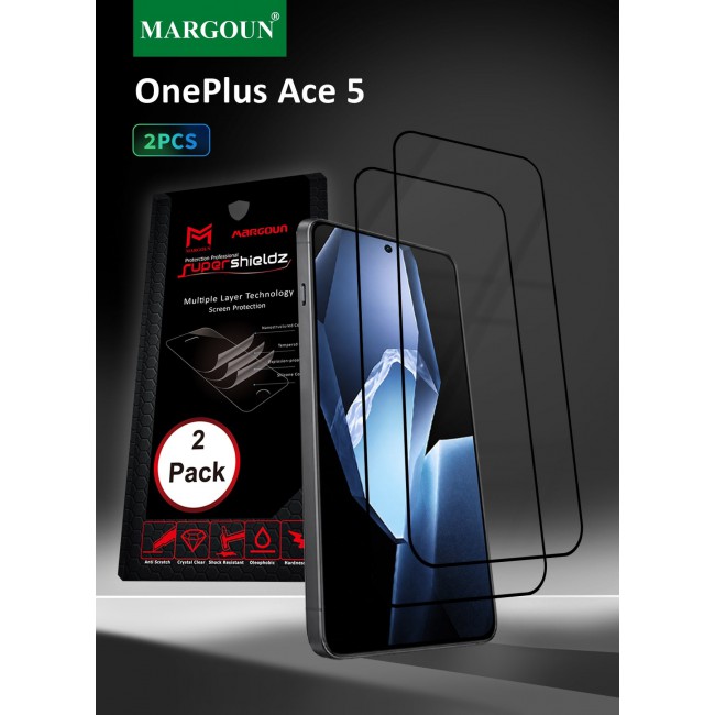 MARGOUN 2 PACK 3D Edge Tempered Glass Screen Protector for OnePlus Ace 5 Black Border Anti-Scratch Bubble-Free HD Clear Mobile Protection Cover 2 PACK