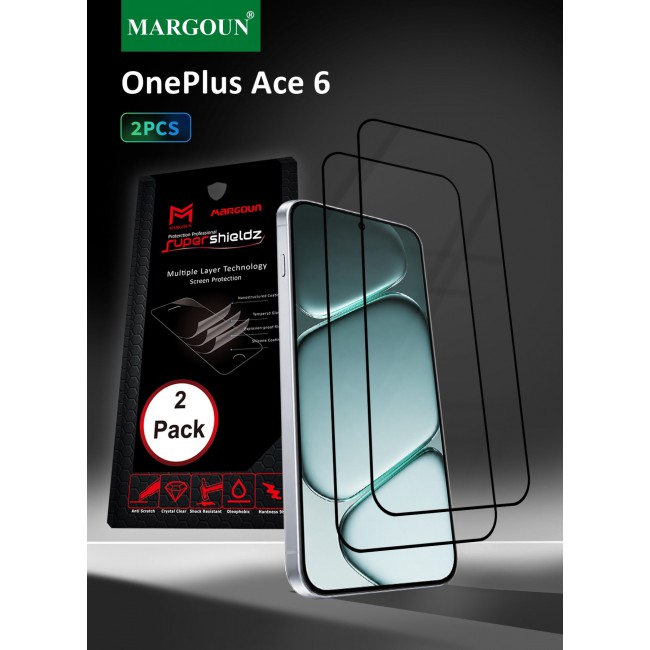 MARGOUN 2 PACK 3D Edge Tempered Glass Screen Protector for OnePlus Ace 6 Black Border Anti-Scratch Bubble-Free HD Clear Mobile Protection Cover 2 PACK