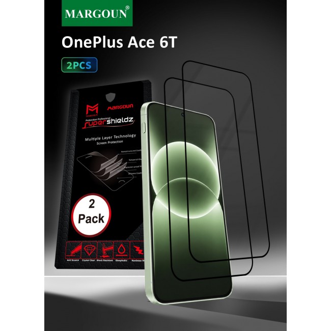 MARGOUN 2 PACK 3D Edge Tempered Glass Screen Protector for OnePlus Ace 6T Black Border Anti-Scratch Bubble-Free HD Clear Mobile Protection Cover 2 PACK