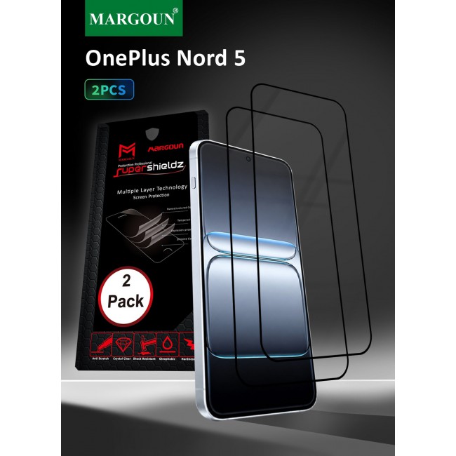 MARGOUN 2 PACK 3D Edge Tempered Glass Screen Protector for OnePlus Nord 5 Black Border Anti-Scratch Bubble-Free HD Clear Mobile Protection Cover 2 PACK