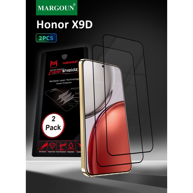 MARGOUN 2 PACK Tempered Glass Screen Protector for Honor X9D - Full Coverage 9H Hardness HD Clear Front Protective Film Anti-Scratch Glass Guard 2 PACK