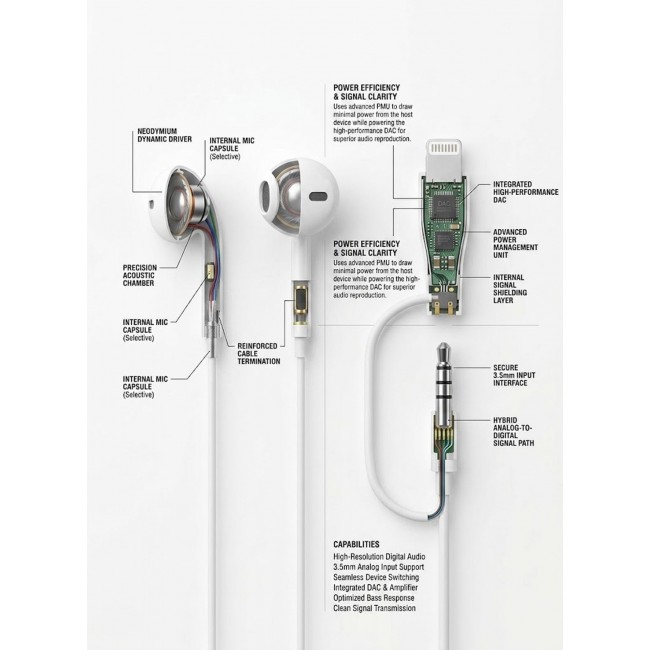 MARGOUN 3.5mm In-Ear Wired Earphones with Lightning Adapter (Microphone and Volume Control), Dual Connector