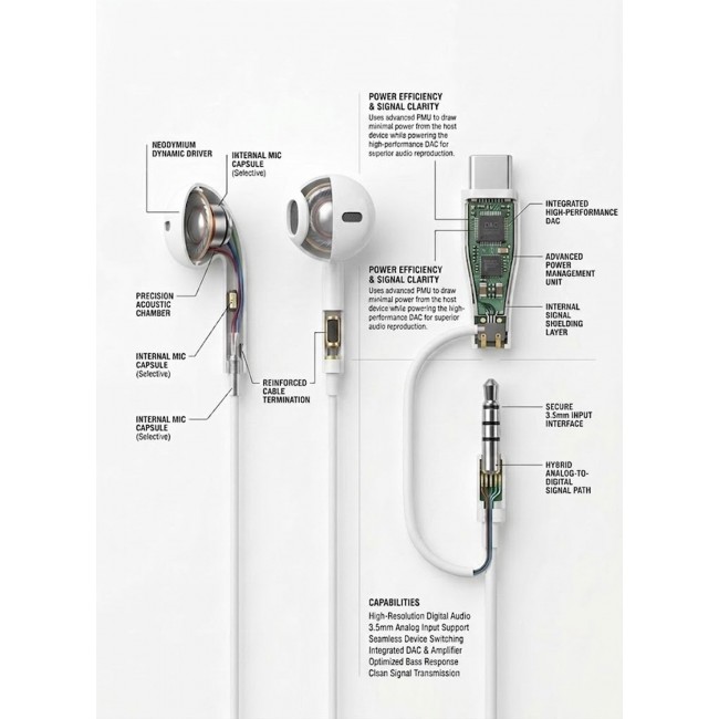 MARGOUN 3.5mm In-Ear Wired Earphones with Type-C Adapter for Apple iPhone 18/17/16 Series (Microphone and Volume Control),Dual Connector