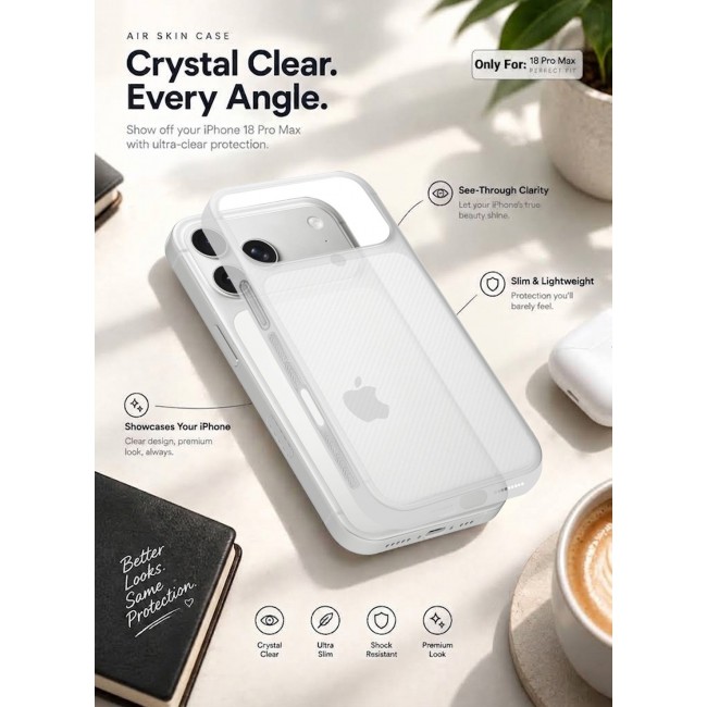 MARGOUN 2 Pack For iPhone 18 Pro Max Case Air Skin Line with Bumper All Around Full Protection Ultra Slim 0.3mm Thickness 4g Feather Weight White-2