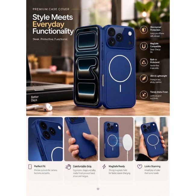 MARGOUN For iPhone 17 Pro Max MagSafe Case Hard TPU, Shockproof Protective Cover with Camera Shield & Reinforced Corners Navy Blue