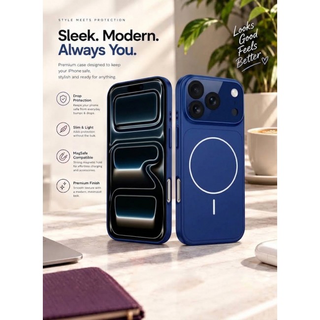 MARGOUN For iPhone 17 Pro Max MagSafe Case Hard TPU, Shockproof Protective Cover with Camera Shield & Reinforced Corners Navy Blue