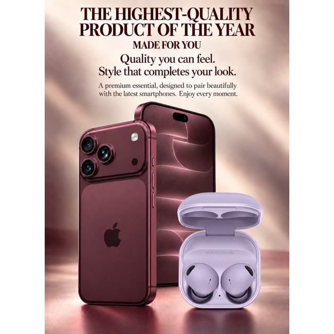 MARGOUN Premium Buds 2 Pro (2nd Gen) Wireless Earbuds for iPhone 18 Pro Max - High-Fidelity Bluetooth Earphones with Smart Touch & Ergonomic Fit Lavender-Buds 2 Pro