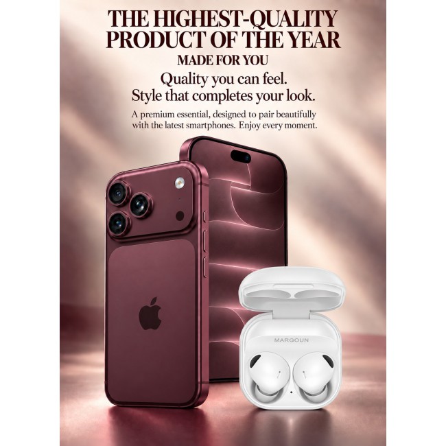 MARGOUN Premium Buds 2 Pro (2nd Gen) Wireless Earbuds for iPhone 18 Pro Max - High-Fidelity Bluetooth Earphones with Smart Touch & Ergonomic Fit White-Buds 2 Pro