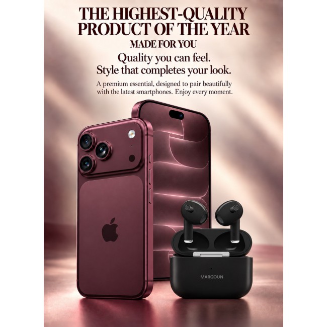 MARGOUN Wireless Earbuds 3Rd Generation for iPhone 18 Pro Max - Bluetooth Open-Ear Earphones with Charging Case Black-Airpods 3