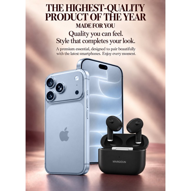 MARGOUN Wireless Earbuds 3Rd Generation for iPhone 18 Pro - Bluetooth Open-Ear Earphones with Charging Case Black-Airpods 3