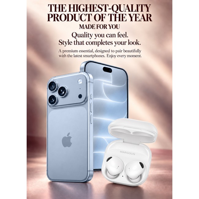 MARGOUN Premium Buds 2 Pro (2nd Gen) Wireless Earbuds for iPhone 18 Pro - High-Fidelity Bluetooth Earphones with Smart Touch & Ergonomic Fit White-Buds 2 Pro