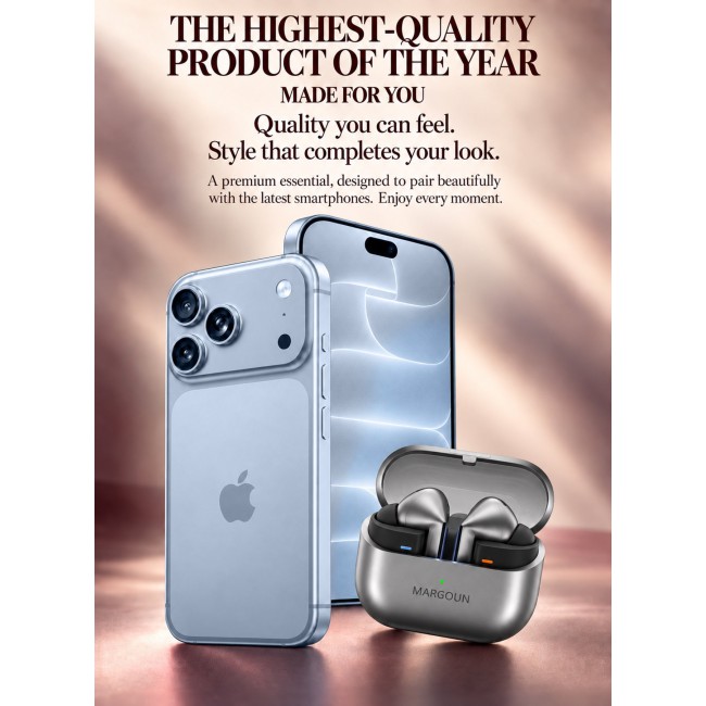 MARGOUN Premium Buds 3 Pro (3rd Gen) Wireless Earbuds for iPhone 18 Pro - High-Fidelity Bluetooth Earphones with Smart Touch & Ergonomic Fit Grey-Buds 3 Pro