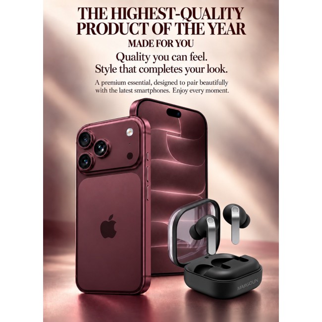 MARGOUN Premium Buds 4 Pro (4th Gen) Wireless Earbuds for iPhone 18 Pro Max - High-Fidelity Bluetooth Earphones with Smart Touch & Ergonomic Fit Black-Buds 4 Pro