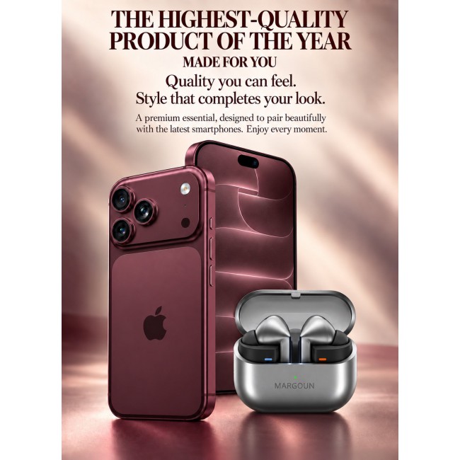MARGOUN Premium Buds 3 Pro (3rd Gen) Wireless Earbuds for iPhone 18 Pro Max - High-Fidelity Bluetooth Earphones with Smart Touch & Ergonomic Fit Silver-Buds 3 Pro