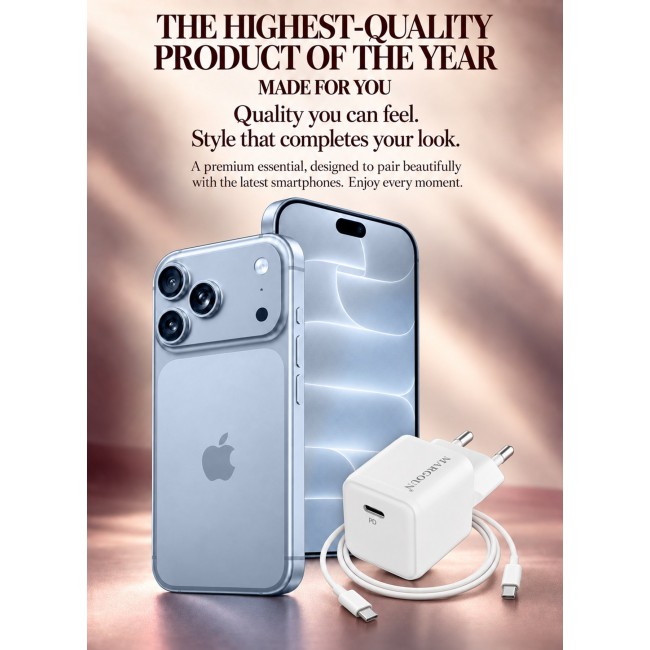 MARGOUN 25W USB-C Fast Wall Charger for iPhone 18 Pro - Power Delivery Adapter with EU Plug & 12-Month Warranty white