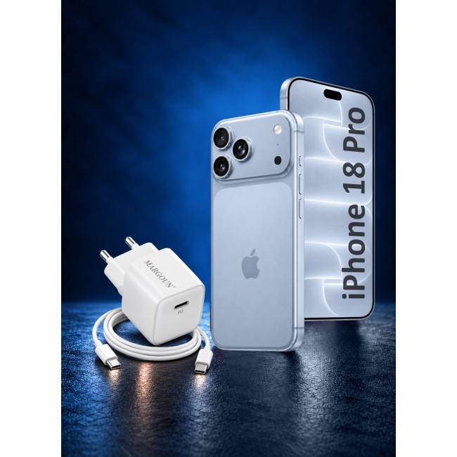 MARGOUN 25W USB-C Fast Wall Charger for iPhone 18 Pro - Power Delivery Adapter with EU Plug & 12-Month Warranty white