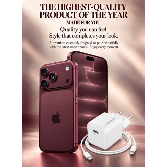 MARGOUN 25W USB-C Fast Wall Charger for iPhone 18 Pro Max - Power Delivery Adapter with EU Plug & 12-Month Warranty white