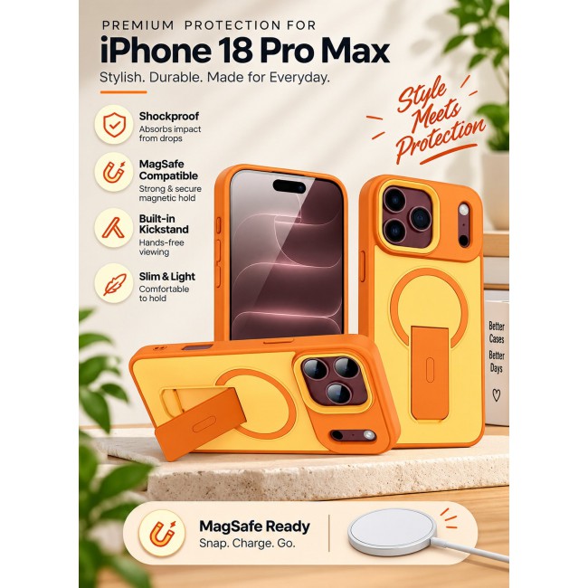 MARGOUN 2 Pack For iPhone 18 Pro Max Case MagSafe Magnetic with Kickstand - Wireless Charging & Car Mount Compatible Cover Cosmic Orange-1