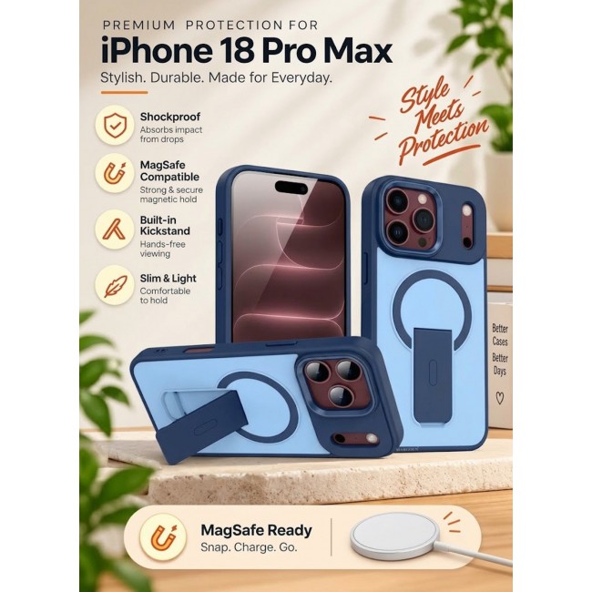 MARGOUN 2 Pack For iPhone 18 Pro Max Case MagSafe Magnetic with Kickstand - Wireless Charging & Car Mount Compatible Cover Glacier-1