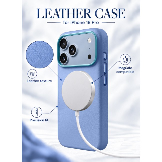 MARGOUN MagSafe Leather Case for iPhone 18 Pro - Premium Leather Texture & Precision Fit Cover Glacier
