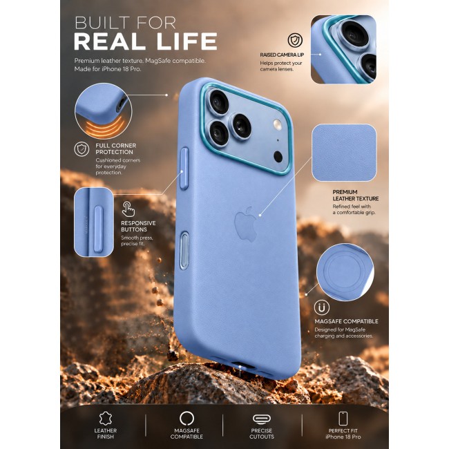 MARGOUN MagSafe Leather Case for iPhone 18 Pro - Premium Leather Texture & Precision Fit Cover Glacier