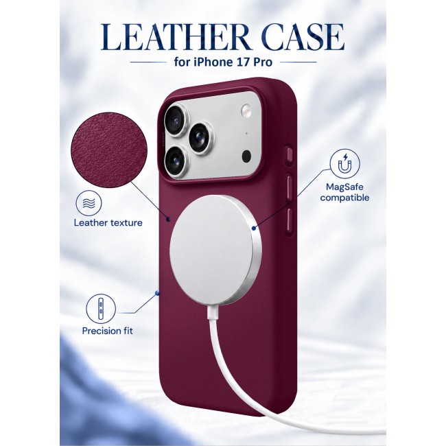 MARGOUN 2 Pack MagSafe Leather Case for iPhone 17 Pro - Premium Leather Texture & Precision Fit Cover Burgundy-1
