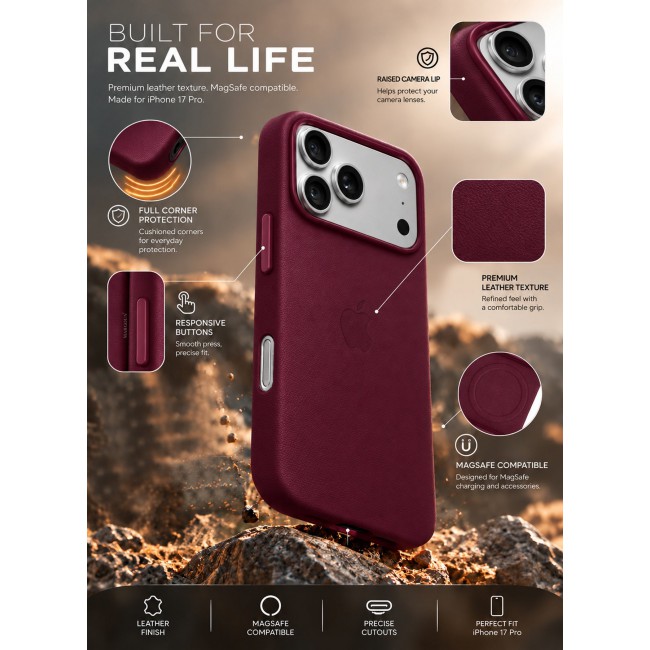 MARGOUN 2 Pack MagSafe Leather Case for iPhone 17 Pro - Premium Leather Texture & Precision Fit Cover Burgundy-1