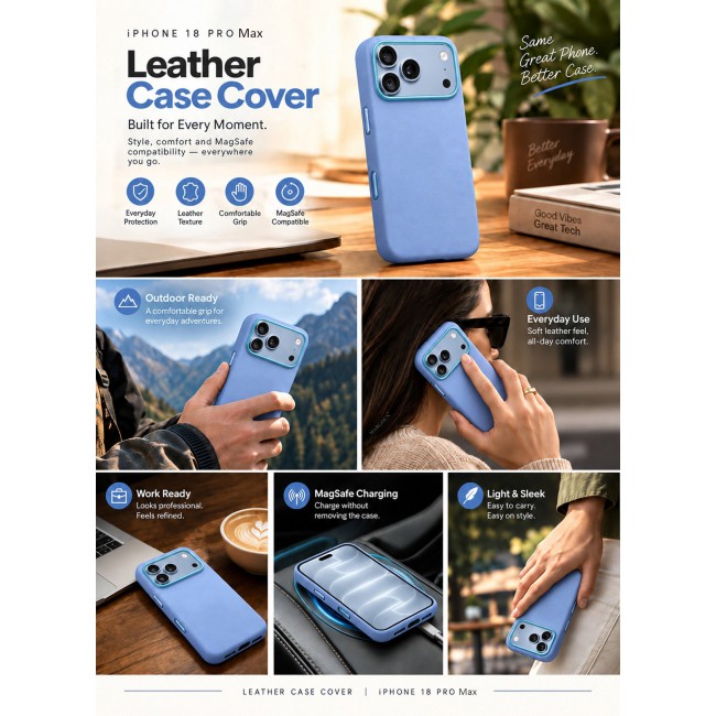 MARGOUN MagSafe Leather Case for iPhone 18 Pro Max - Premium Leather Texture & Precision Fit Cover Glacier
