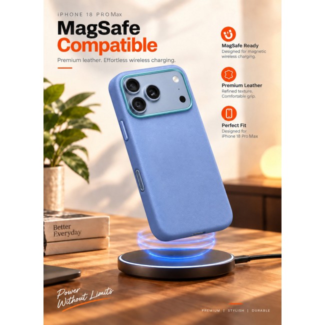 MARGOUN MagSafe Leather Case for iPhone 18 Pro Max - Premium Leather Texture & Precision Fit Cover Glacier