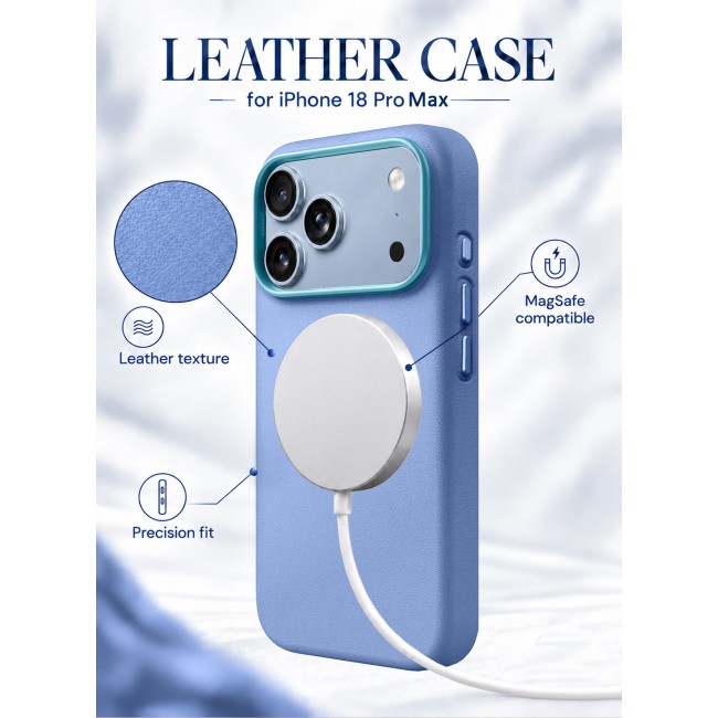 MARGOUN MagSafe Leather Case for iPhone 18 Pro Max - Premium Leather Texture & Precision Fit Cover Glacier