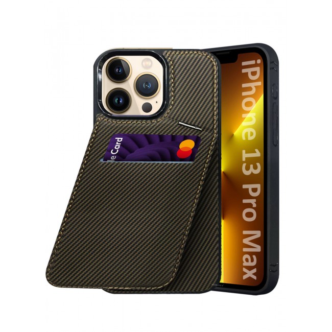 CATANES iPhone 13 Pro Max Case Cover Leather with Card Holder and Kickstand for Men Women Phone Case with Carbon Fiber Pattern