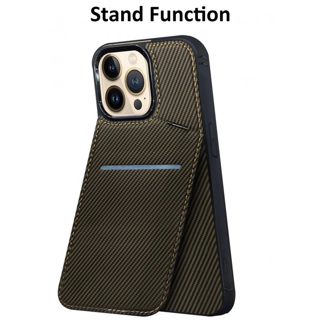 CATANES iPhone 13 Pro Max Case Cover Leather with Card Holder and Kickstand for Men Women Phone Case with Carbon Fiber Pattern