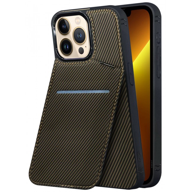 CATANES iPhone 13 Pro Max Case Cover Leather with Card Holder and Kickstand for Men Women Phone Case with Carbon Fiber Pattern