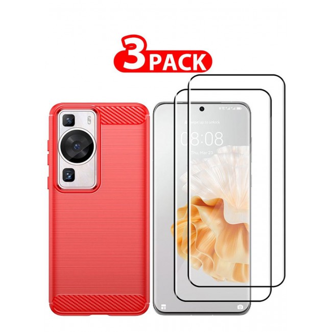 CATANES 3 Packs For Huawei P60 Pro Case and 2 Screen Protectors Soft TPU Bumper Protective Back Cover Red
