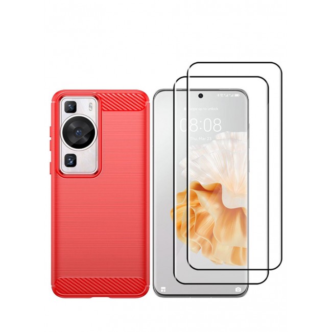 CATANES 3 Packs For Huawei P60 Pro Case and 2 Screen Protectors Soft TPU Bumper Protective Back Cover Red