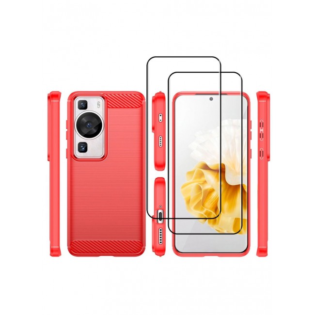 CATANES 3 Packs For Huawei P60 Pro Case and 2 Screen Protectors Soft TPU Bumper Protective Back Cover Red