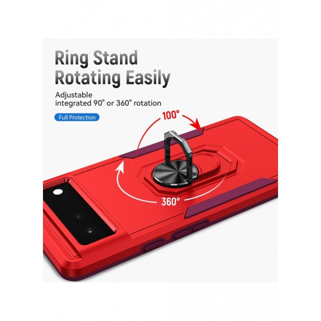 CATANES Google Pixel 6a Hybrid Case with Magnetic Metal Ring Holder Kickstand Rugged Drop Protection Cover Red