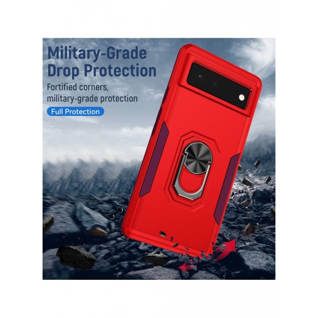 CATANES Google Pixel 6a Hybrid Case with Magnetic Metal Ring Holder Kickstand Rugged Drop Protection Cover Red