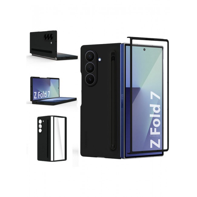 CATANES Case Cover and S Pen for Samsung Galaxy Z Fold 7, Slim Case with Built-in Compact S Pen, Holder and Storage Slot for Pen - Black