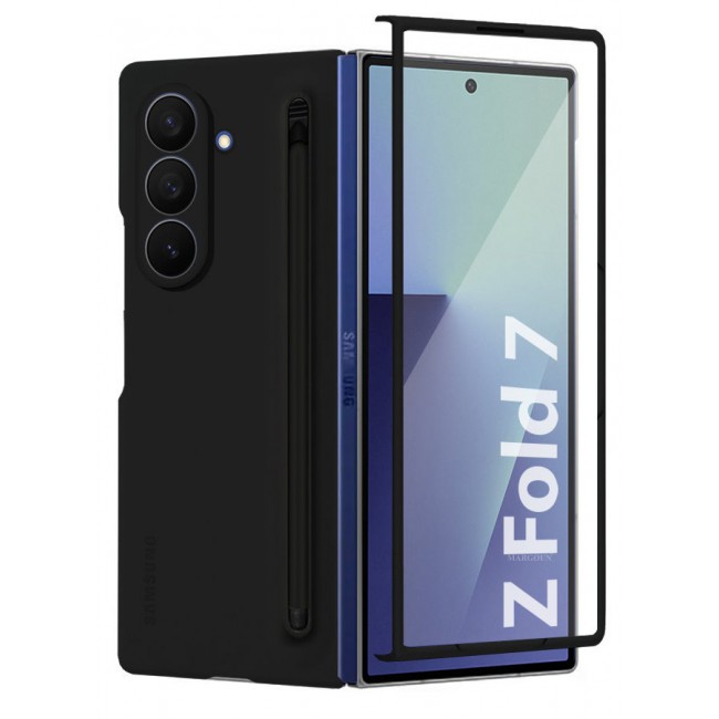 CATANES Case Cover and S Pen for Samsung Galaxy Z Fold 7, Slim Case with Built-in Compact S Pen, Holder and Storage Slot for Pen - Black