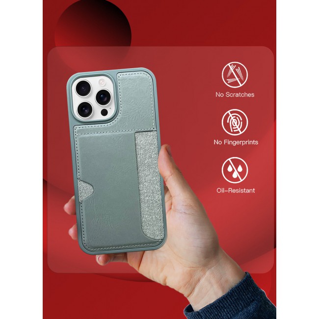 CATANES iPhone 16 Pro Max Case Leather Antifingerprint Cover with Wallet Card Slot Shell, Side Insert Card Holder, Anti Fall Protection