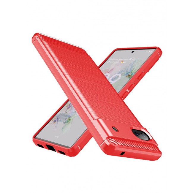 CATANES Google Pixel 6a Case Slim Soft TPU Brushed Carbon Fiber Anti-Fingerprint Shockproof Cover Red